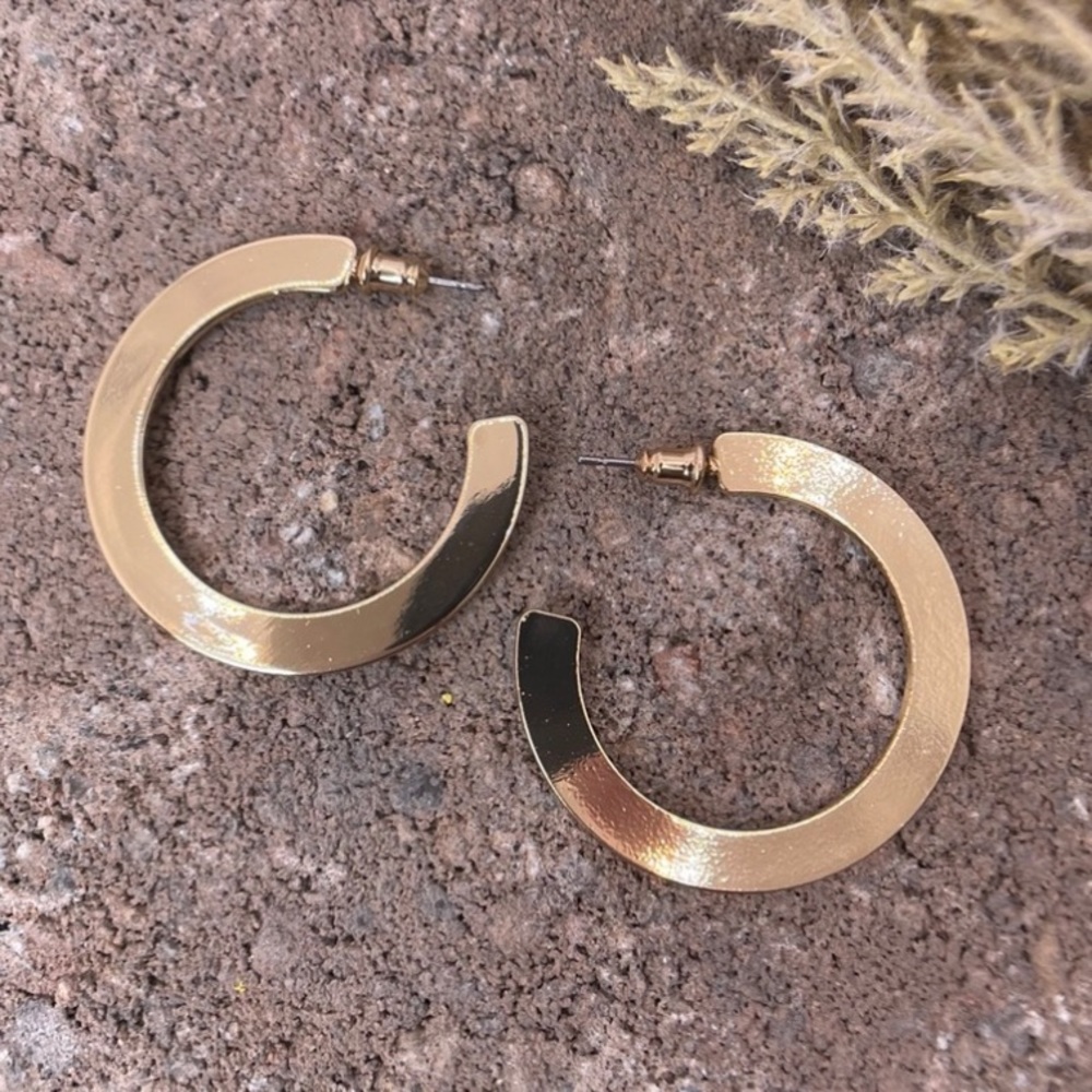 Polished Wide Flat Gold Hoop Earrings